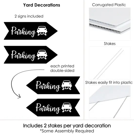 Big Dot of Happiness Black Wedding Parking Signs - Wedding Sign Arrow - Double Sided Directional Yard Signs - Set of 2 Parking Signs {6}