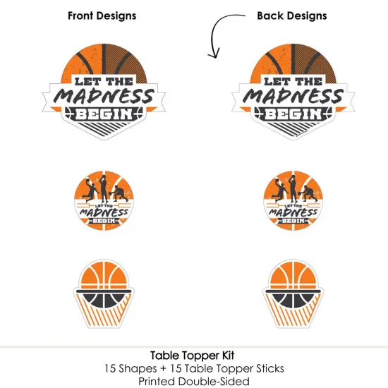 Big Dot of Happiness Basketball - Let The Madness Begin - College Basketball Party Centerpiece Sticks - Table Toppers - Set of 15 {6}