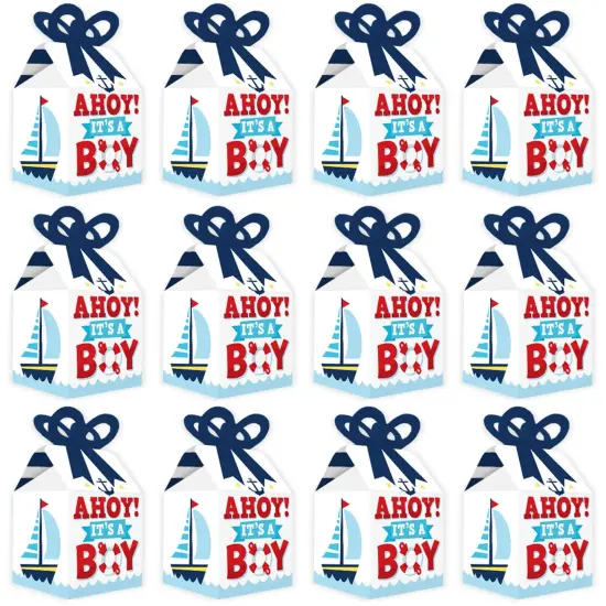 Big Dot of Happiness Ahoy It's a Boy - Square Favor Gift Boxes - Nautical Baby Shower Bow Boxes - Set of 12 {6}
