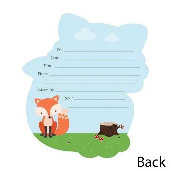 Big Dot of Happiness Fox - Shaped Fill-In Invitations - Baby Shower or Birthday Party Invitation Cards with Envelopes - Set of 12 {4}