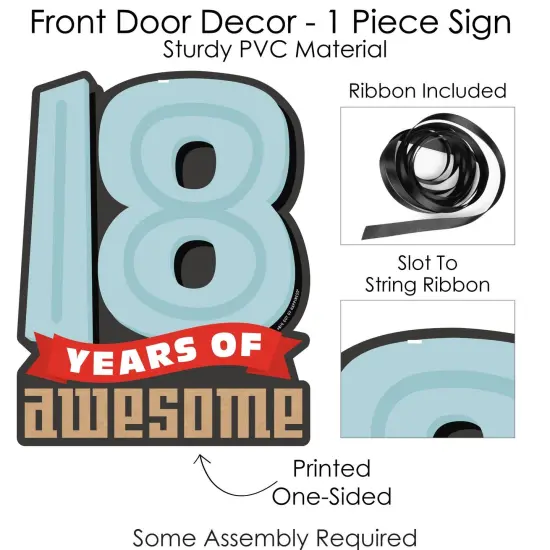 Big Dot of Happiness Boy 18th Birthday - Hanging Porch Eighteenth Birthday Party Outdoor Decorations - Front Door Decor - 1 Piece Sign {6}