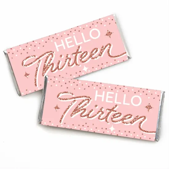 Big Dot of Happiness 13th Pink Rose Gold Birthday - Candy Bar Wrapper Happy Birthday Party Favors - Set of 24 {1}
