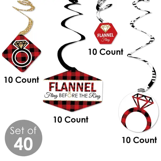 Big Dot of Happiness Flannel Fling Before the Ring - Buffalo Plaid Bachelorette Party Hanging Decor - Party Decoration Swirls - Set of 40 {6}