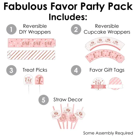 Big Dot of Happiness 1st Birthday Little Miss Onederful - Girl First Birthday Party Favors and Cupcake Kit - Fabulous Favor Party Pack - 100 Pieces {3}