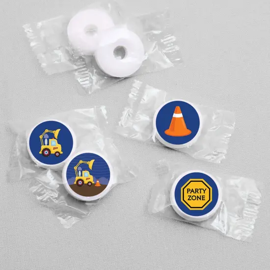 Big Dot of Happiness Construction Truck - Baby Shower or Birthday Party Round Candy Sticker Favors - Labels Fits Chocolate Candy (1 sheet of 108) {4}