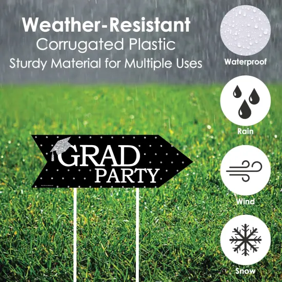 Big Dot of Happiness Silver Graduation Party Sign Arrow - Double Sided Directional Yard Signs - Set of 2 {4}