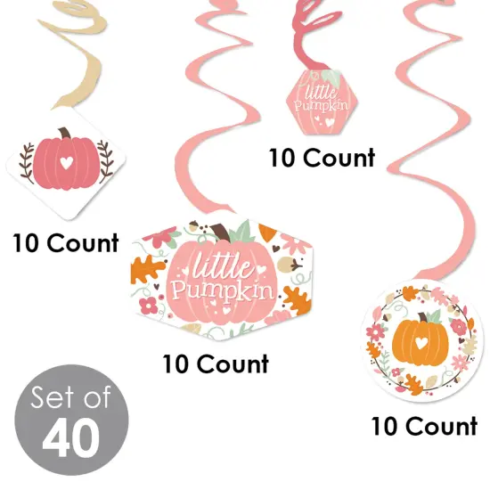Big Dot of Happiness Girl Little Pumpkin - Fall Birthday Party or Baby Shower Hanging Decor - Party Decoration Swirls - Set of 40 {6}