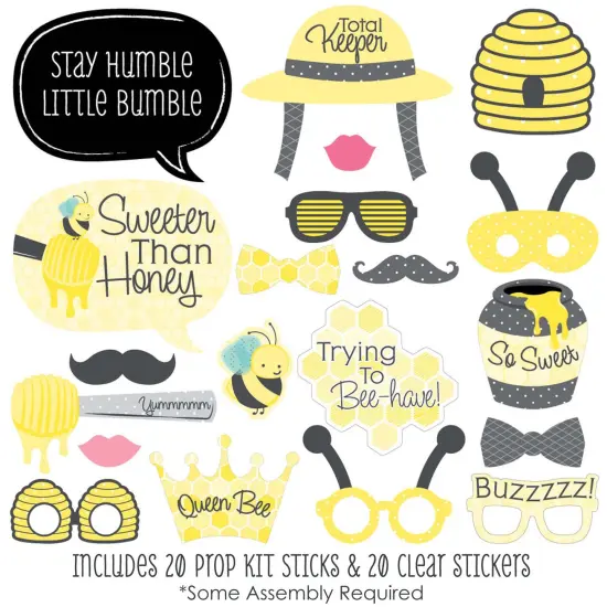 Big Dot of Happiness Honey Bee - Baby Shower or Birthday Party Photo Booth Props Kit - 20 Count {3}
