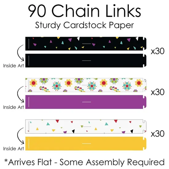 Big Dot of Happiness Day of the Dead - 90 Chain Links and 30 Paper Tassels Decoration Kit - Sugar Skull Party Paper Chains Garland - 21 feet {7}