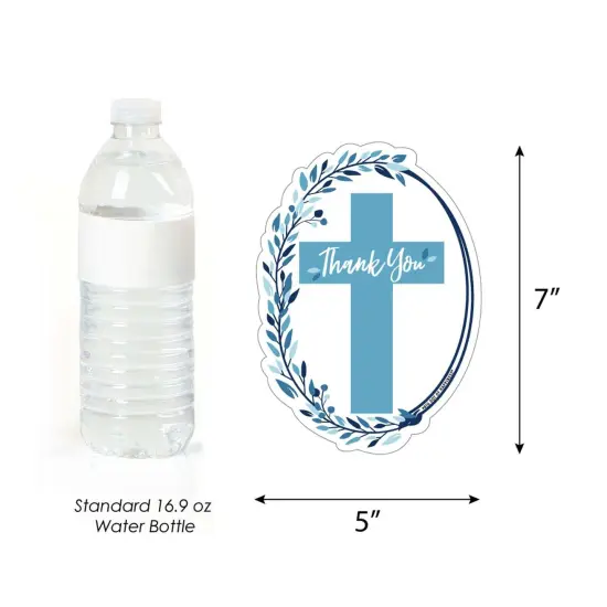 Big Dot of Happiness Blue Elegant Cross - Shaped Thank You Cards - Boy Religious Party Thank You Note Cards with Envelopes - Set of 12 {7}