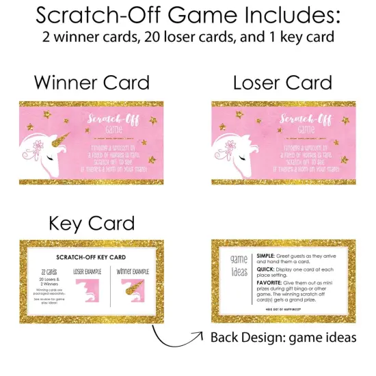 Big Dot of Happiness Rainbow Unicorn - Magical Unicorn Baby Shower or Birthday Party Game Scratch Off Cards - 22 Count {6}