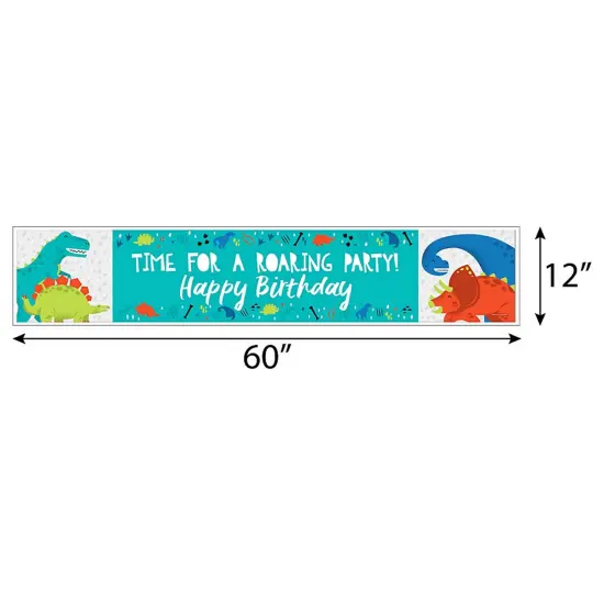 Big Dot of Happiness Roar Dinosaur - Dino Mite T-Rex Happy Birthday Decorations Party Banner {3}