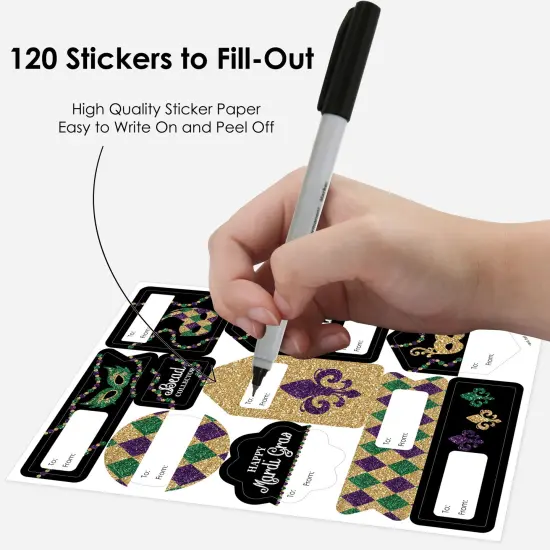 Big Dot of Happiness Mardi Gras - Assorted Masquerade Party Gift Tag Labels - To and From Stickers - 12 Sheets - 120 Stickers {4}