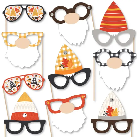 Big Dot of Happiness Fall Gnomes Glasses - Paper Card Stock Autumn Harvest Party Photo Booth Props Kit - 10 Count {1}