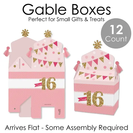 Big Dot of Happiness Sweet 16 - Treat Box Party Favors - 16th Birthday Party Goodie Gable Boxes - Set of 12 {7}