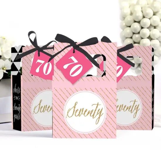 Big Dot of Happiness Chic 70th Birthday - Pink, Black and Gold - Party Favor Boxes - Set of 12 {4}