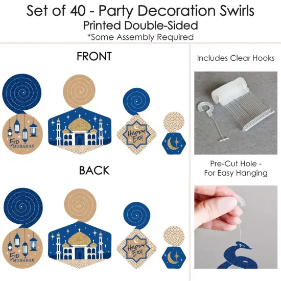 Big Dot of Happiness Ramadan - Eid Mubarak Hanging Decor - Happy Eid Party Decoration Swirls - Set of 40 {7}
