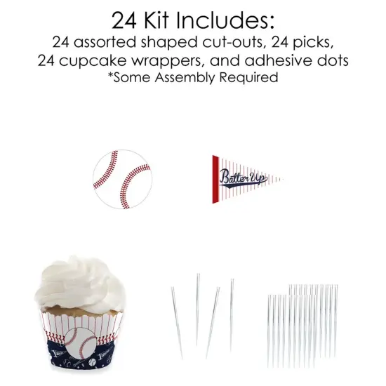 Big Dot of Happiness Batter Up - Baseball - Cupcake Decoration - Baby Shower or Birthday Party Cupcake Wrappers and Treat Picks Kit - Set of 24 {6}
