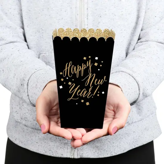 Big Dot of Happiness New Year's Eve - Gold New Years Eve Party Favor Popcorn Treat Boxes - Set of 12 {6}