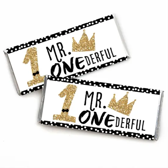 Big Dot of Happiness 1st Birthday Little Mr. Onederful - Candy Bar Wrapper Boy First Birthday Party Favors - Set of 24 {1}