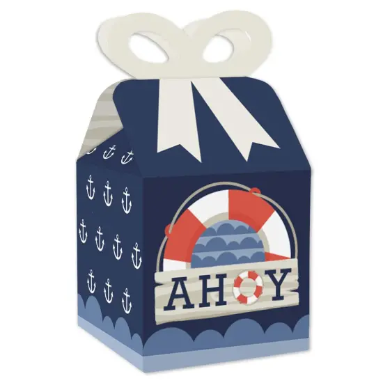 Big Dot of Happiness Ahoy - Nautical - Square Favor Gift Boxes - Baby Shower or Birthday Party Bow Boxes - Set of 12 {1}