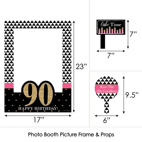 Big Dot of Happiness Chic 90th Birthday - Pink, Black and Gold - Birthday Party Selfie Photo Booth Picture Frame & Props - Printed on Sturdy Material {6}