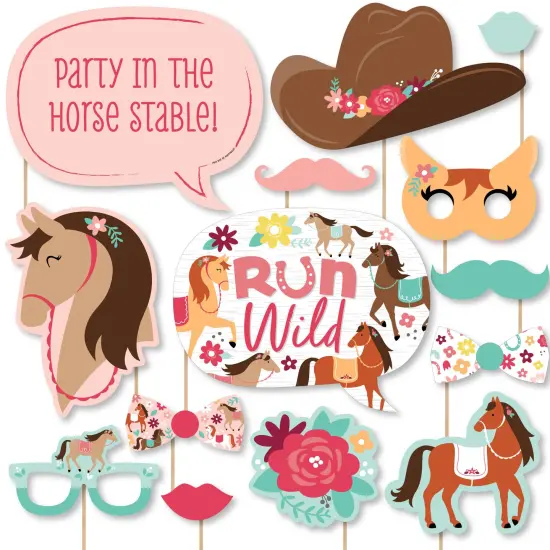 Big Dot of Happiness Run Wild Horses - Pony Birthday Party Photo Booth Props Kit - 20 Count {1}