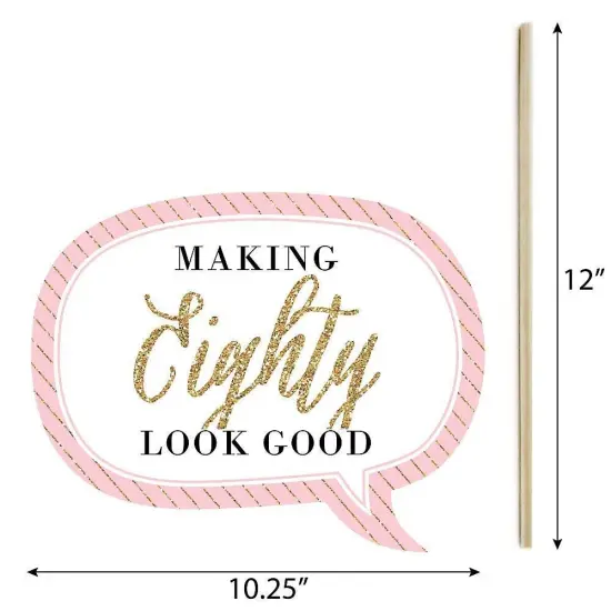 Big Dot of Happiness Funny Chic 80th Birthday - Pink, Black and Gold - Birthday Party Photo Booth Props Kit - 10 Piece {6}