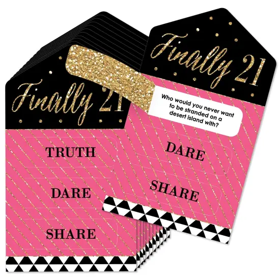 Big Dot of Happiness Finally 21 Girl - 21st Birthday Party Game Pickle Cards - Truth, Dare, Share Pull Tabs - Set of 12 {1}