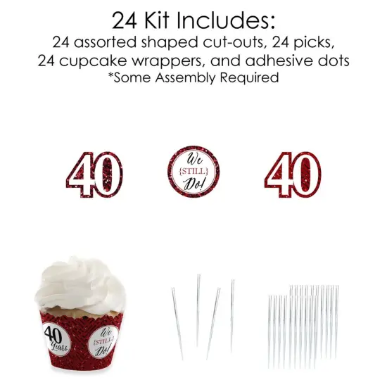 Big Dot of Happiness We Still Do - 40th Wedding Anniversary - Cupcake Decoration - Anniversary Party Cupcake Wrappers and Treat Picks Kit - Set of 24 {6}
