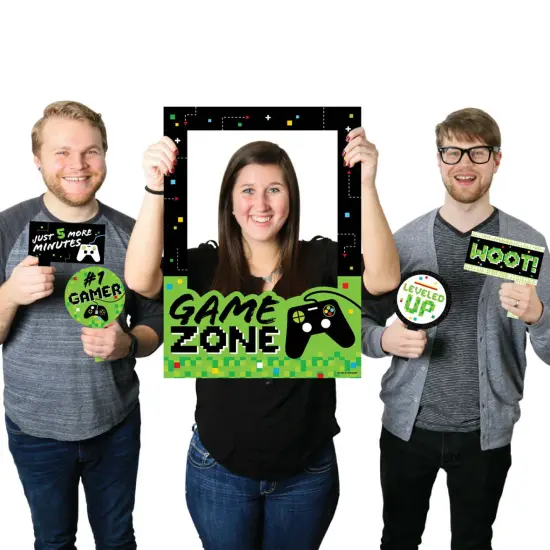 Big Dot of Happiness Game Zone - Pixel Video Game Party or Birthday Party Selfie Photo Booth Picture Frame and Props - Printed on Sturdy Material {1}