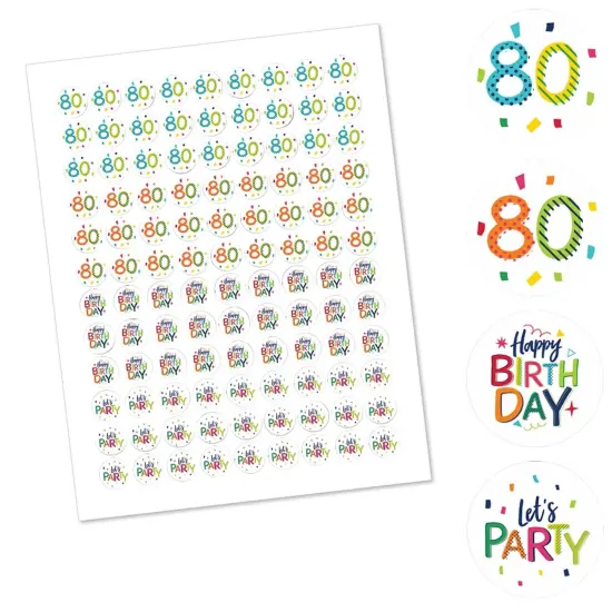 Big Dot of Happiness 80th Birthday - Cheerful Happy Birthday - Eightieth Round Candy Sticker Favors - Labels Fits Chocolate Candy (1 sheet of 108) {3}