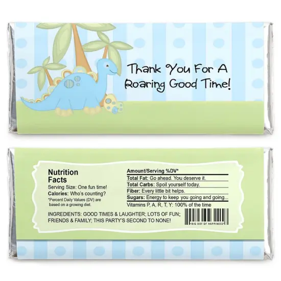 Big Dot of Happiness Baby Boy Dinosaur - Candy Bar Wrappers Baby Shower or Birthday Party Favors - Set of 24 {3}