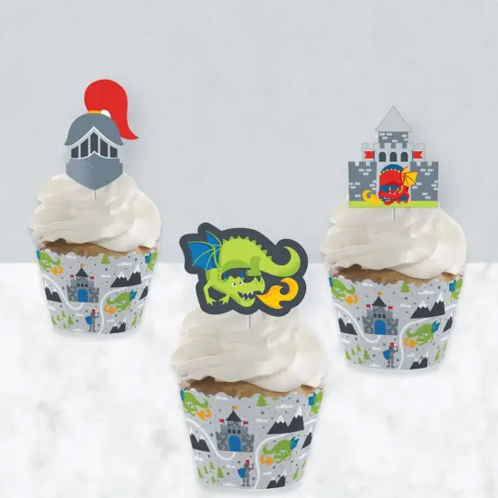 Big Dot of Happiness Calling All Knights and Dragons - Cupcake Decoration - Medieval Birthday Party Cupcake Wrappers and Treat Picks Kit - Set of 24 {4}