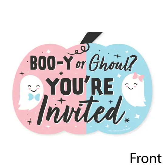 Big Dot of Happiness Boo-y or Ghoul - Shaped Fill-In Invitations - Halloween Gender Reveal Party Invitation Cards with Envelopes - Set of 12 {4}