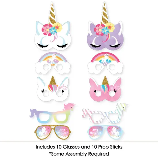 Big Dot of Happiness Rainbow Unicorn Glasses & Masks - Paper Card Stock Magical Unicorn Baby Shower or Birthday Party Photo Booth Props Kit - 10 Count {4}
