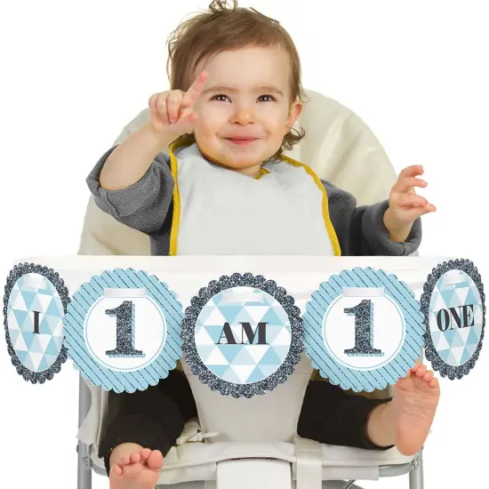 Big Dot of Happiness 1st Birthday Boy - Fun to be One Highchair Decor - I Am One - First Birthday High Chair Banner {1}