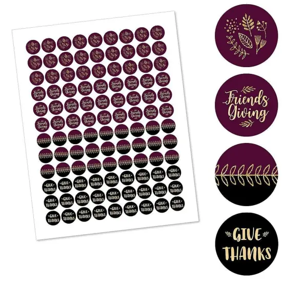 Big Dot of Happiness Elegant Thankful for Friends - Friendsgiving Thanksgiving Round Candy Sticker Favors - Labels Fits Chocolate Candy 1 Sheet of 108 {3}