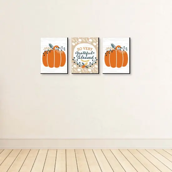 Big Dot of Happiness Happy Thanksgiving - Grateful and Blessed Wall Art, Pumpkin Room Decor and Fall Decorations - 7.5 x 10 inches - Set of 3 Prints {4}