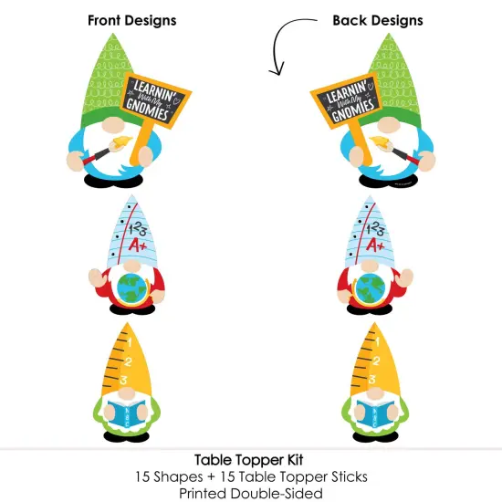 Big Dot of Happiness School Gnomes - Teacher and Classroom Decorations Centerpiece Sticks - Table Toppers - Set of 15 {6}