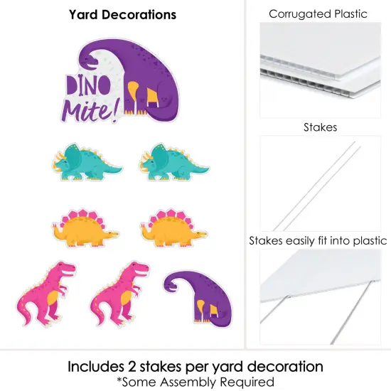 Big Dot of Happiness Roar Dinosaur Girl - Yard Sign and Outdoor Lawn Decorations - Dino Mite T-Rex Baby Shower or Birthday Party Yard Signs - Set of 8 {6}