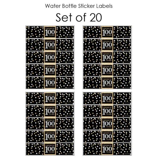 Big Dot of Happiness Adult 100th Birthday - Gold - Birthday Party Water Bottle Sticker Labels - Set of 20 {4}