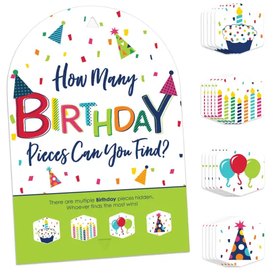 Big Dot of Happiness Cheerful Happy Birthday - Colorful Birthday Party Scavenger Hunt - 1 Stand and 48 Game Pieces - Hide and Find Game {1}