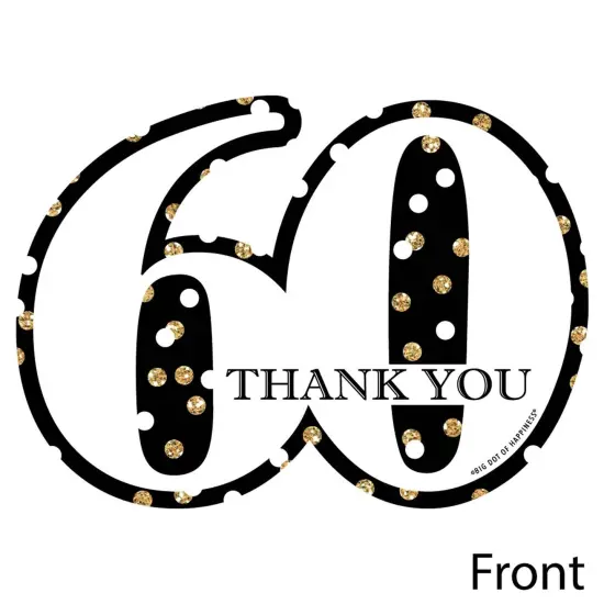 Big Dot of Happiness Adult 60th Birthday - Gold - Shaped Thank You Cards - Birthday Party Thank You Note Cards with Envelopes - Set of 12 {4}