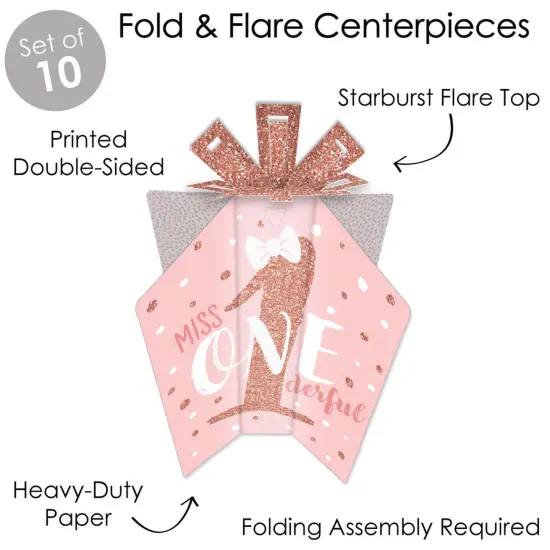 Big Dot of Happiness 1st Birthday Little Miss Onederful - Table Decorations - Girl First Birthday Party Fold and Flare Centerpieces - 10 Count {4}