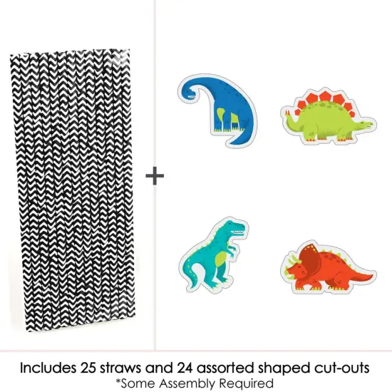 Big Dot of Happiness Roar Dinosaur - Paper Straw Decor - Dino Mite T-Rex Baby Shower or Birthday Party Striped Decorative Straws - Set of 24 {4}