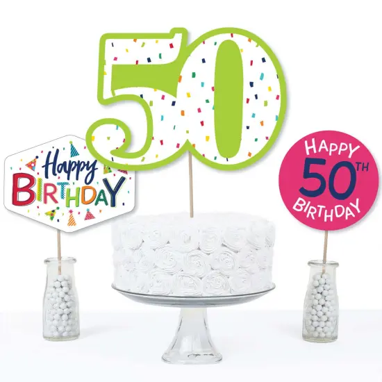 Big Dot of Happiness 50th Birthday - Cheerful Happy Birthday - Colorful Fiftieth Birthday Party Centerpiece Sticks - Table Toppers - Set of 15 {4}