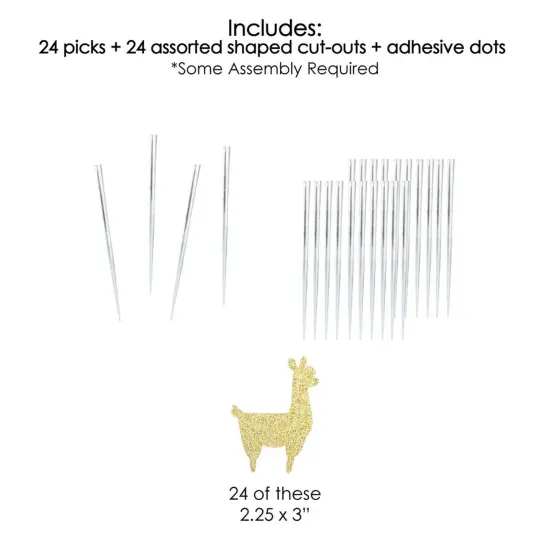 Big Dot of Happiness Gold Glitter Llama - No-Mess Real Gold Glitter Dessert Cupcake Toppers - Baby Shower or Birthday Party Clear Treat Picks - 24 ct {7}