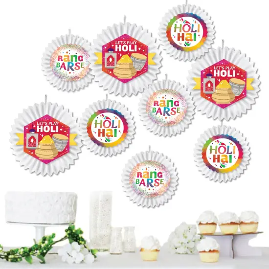 Big Dot of Happiness Holi Hai - Hanging Festival of Colors Party Tissue Decoration Kit - Paper Fans - Set of 9 {1}