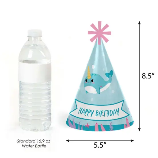 Big Dot of Happiness Narwhal Girl - Cone Happy Birthday Party Hats for Kids and Adults - Set of 8 (Standard Size) {4}